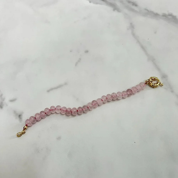 Rose Quartz Gemstone Bead Hand Knotted Bracelet Gold Filled Clasp - Picture 5 of 8
